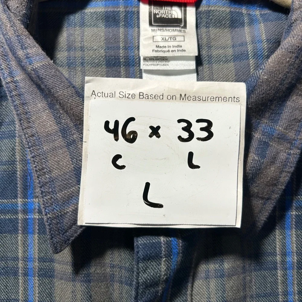 The North Face Button Down Flannel Shirt Mens XL Grey Blue Casual Outdoor